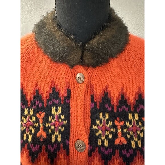 VTG Knit 2006 Icelandic Design Lambswool Angora Cardigan Embroidered Sweater M - Picture 4 of 8